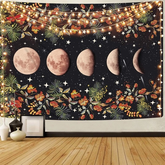 Floral Moon Phases Aesthetic Wall Hanging Tapestry - Picture 3 of 5